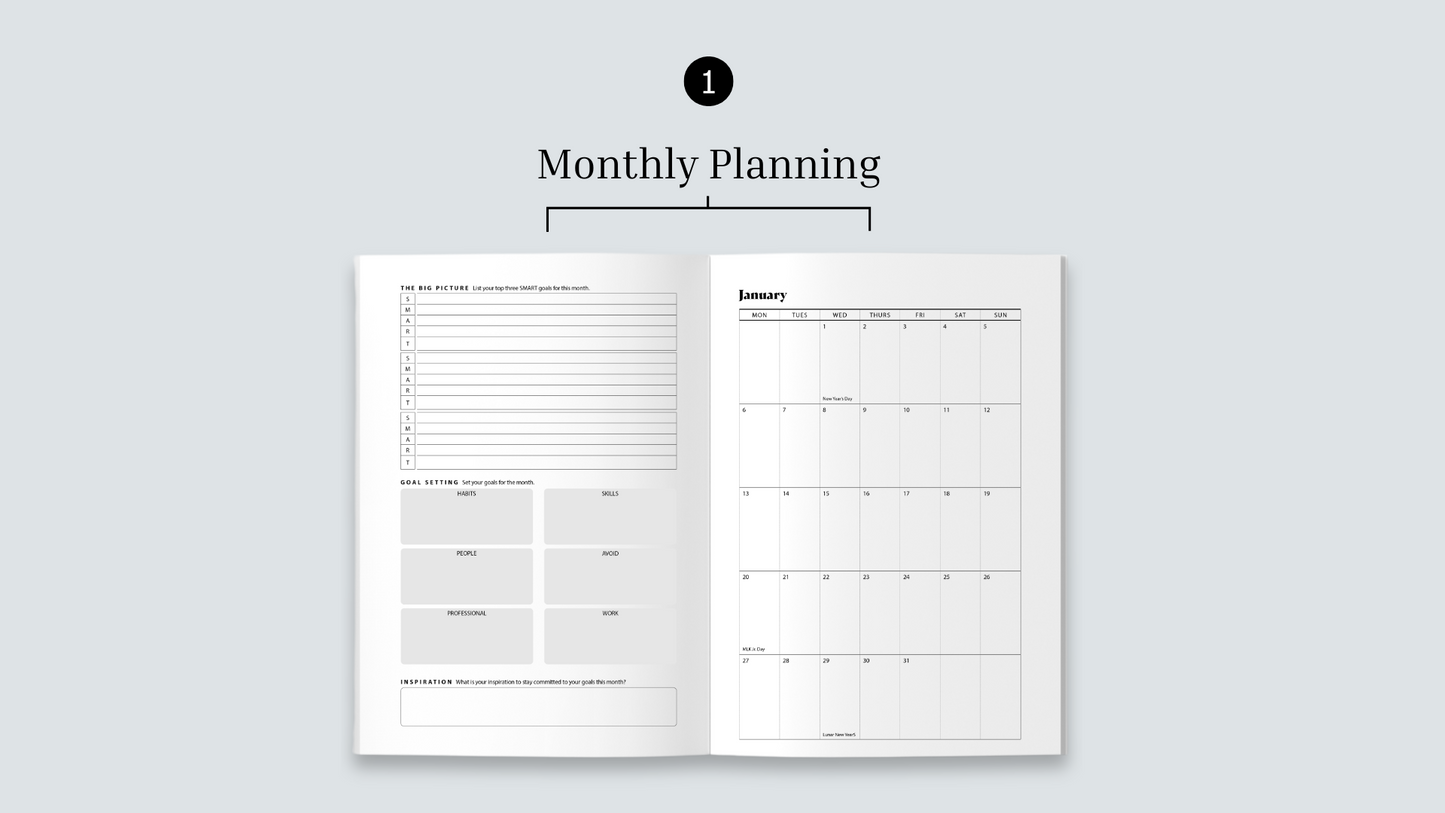 Hustle & Harmony Planner, Undated - Midnight & Ocean Mist